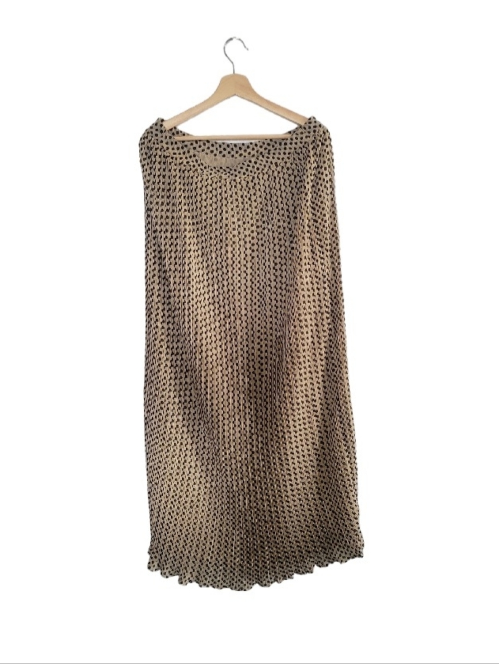 🎈NWT MANGO MNG Suit Polka-Dot Beige Maxi Skirt Pleated Size L Feminine - Picture 2 of 11